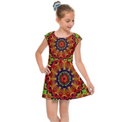 Fractal Mandala Flowers Kids Cap Sleeve Dress