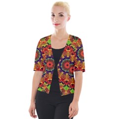 Fractal Mandala Flowers Cropped Button Cardigan by Simbadda