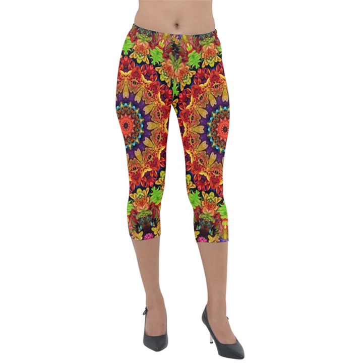 Fractal Mandala Flowers Lightweight Velour Capri Leggings 