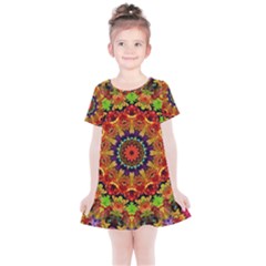 Fractal Mandala Flowers Kids  Simple Cotton Dress by Simbadda