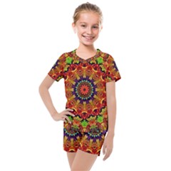 Fractal Mandala Flowers Kids  Mesh Tee And Shorts Set