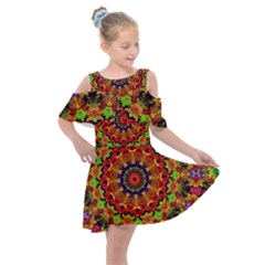 Fractal Mandala Flowers Kids  Shoulder Cutout Chiffon Dress