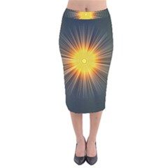 Background Mandala Sun Rays Velvet Midi Pencil Skirt by Simbadda