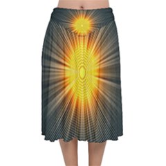 Background Mandala Sun Rays Velvet Flared Midi Skirt by Simbadda