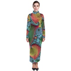 Fractal Art Colorful Pattern Turtleneck Maxi Dress