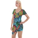 Fractal Art Colorful Pattern Short Sleeve Asymmetric Mini Dress View1