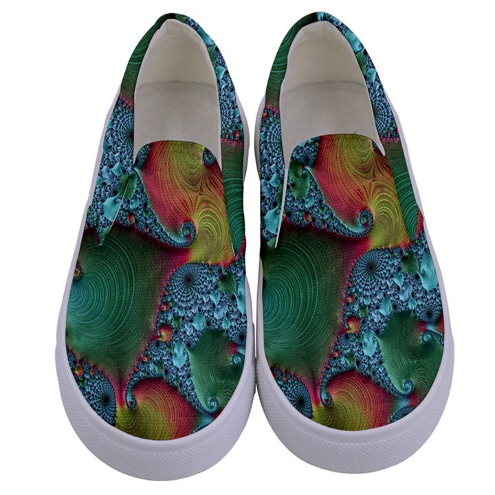 Fractal Art Colorful Pattern Kids  Canvas Slip Ons