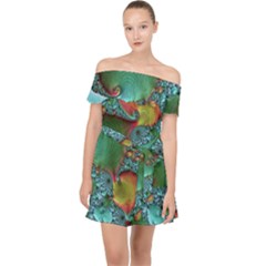 Fractal Art Colorful Pattern Off Shoulder Chiffon Dress