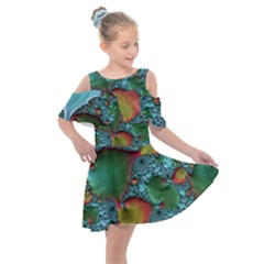 Fractal Art Colorful Pattern Kids  Shoulder Cutout Chiffon Dress