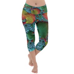 Fractal Art Colorful Pattern Lightweight Velour Capri Yoga Leggings by Simbadda