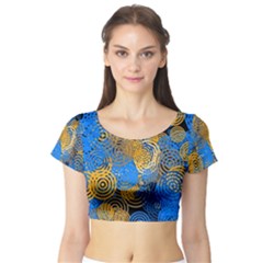 Circle Rings Abstract Optics Short Sleeve Crop Top by Simbadda