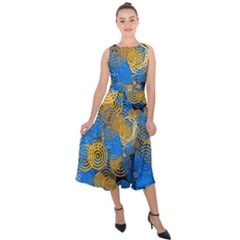 Circle Rings Abstract Optics Midi Tie-back Chiffon Dress by Simbadda