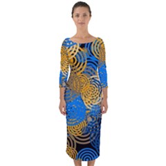 Circle Rings Abstract Optics Quarter Sleeve Midi Bodycon Dress by Simbadda