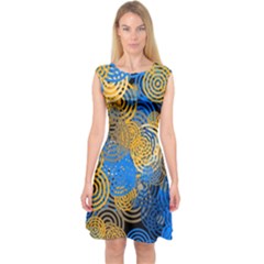 Circle Rings Abstract Optics Capsleeve Midi Dress by Simbadda