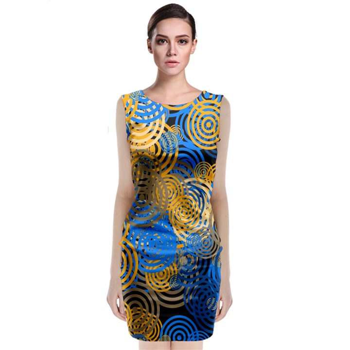 Circle Rings Abstract Optics Sleeveless Velvet Midi Dress