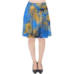 Circle Rings Abstract Optics Velvet High Waist Skirt by Simbadda