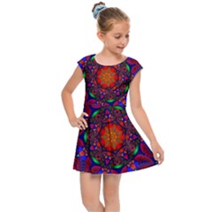 Kaleidoscope Mandala Pattern Kids Cap Sleeve Dress by Simbadda