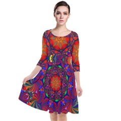 Kaleidoscope Mandala Pattern Quarter Sleeve Waist Band Dress