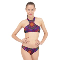 Kaleidoscope Mandala Pattern High Neck Bikini Set