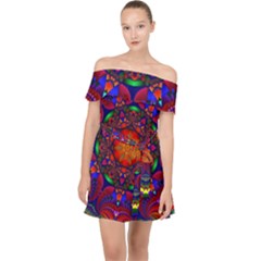 Kaleidoscope Mandala Pattern Off Shoulder Chiffon Dress