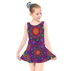 Kaleidoscope Mandala Pattern Kids  Skater Dress Swimsuit