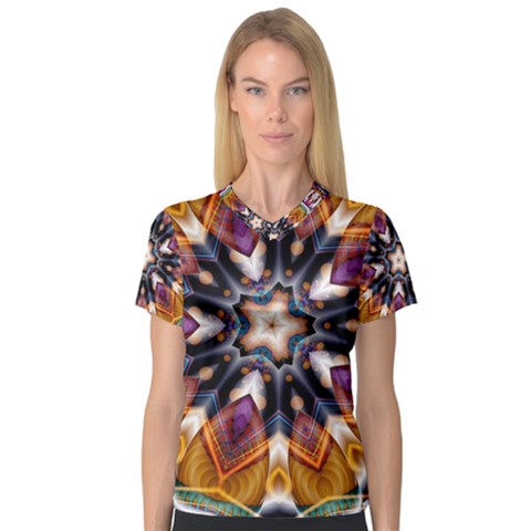 Kaleidoscope Pattern Kaleydograf V-neck Sport Mesh Tee by Simbadda