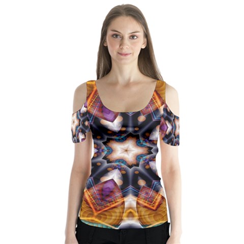 Kaleidoscope Pattern Kaleydograf Butterfly Sleeve Cutout Tee  by Simbadda