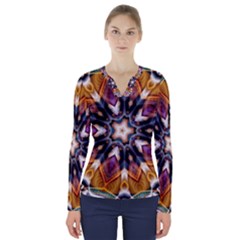 Kaleidoscope Pattern Kaleydograf V-neck Long Sleeve Top by Simbadda