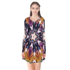 Kaleidoscope Pattern Kaleydograf Long Sleeve V-neck Flare Dress by Simbadda