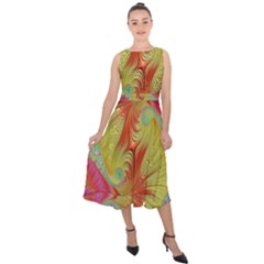 Fractal Artwork Fractal Artwork Midi Tie-back Chiffon Dress