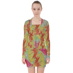 Fractal Artwork Fractal Artwork V-neck Bodycon Long Sleeve Dress by Simbadda