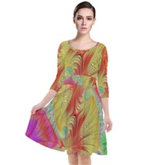 Fractal Artwork Fractal Artwork Quarter Sleeve Waist Band Dress