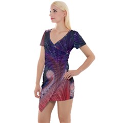 Fractal Art Artwork Design Short Sleeve Asymmetric Mini Dress