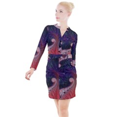 Fractal Art Artwork Design Button Long Sleeve Dress by Simbadda