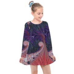 Fractal Art Artwork Design Kids  Long Sleeve Dress by Simbadda