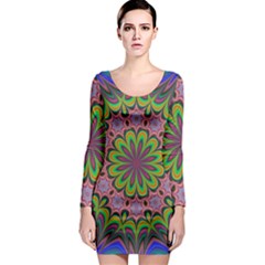 Floral Fractal Star Render Long Sleeve Bodycon Dress by Simbadda