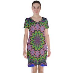 Floral Fractal Star Render Short Sleeve Nightdress by Simbadda