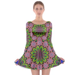 Floral Fractal Star Render Long Sleeve Skater Dress by Simbadda