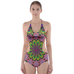 Floral Fractal Star Render Cut-out One Piece Swimsuit by Simbadda