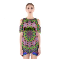 Floral Fractal Star Render Shoulder Cutout One Piece Dress by Simbadda