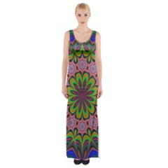 Floral Fractal Star Render Maxi Thigh Split Dress by Simbadda