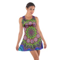 Floral Fractal Star Render Cotton Racerback Dress by Simbadda