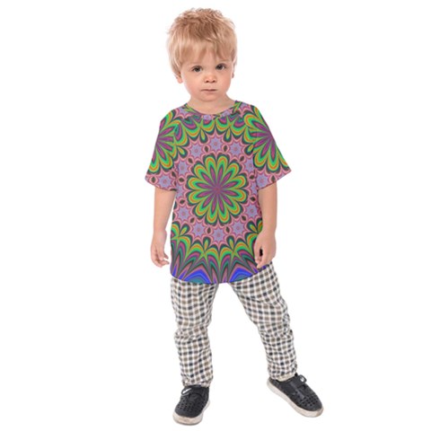 Floral Fractal Star Render Kids Raglan Tee by Simbadda