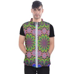 Floral Fractal Star Render Men s Puffer Vest by Simbadda