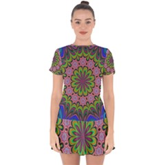 Floral Fractal Star Render Drop Hem Mini Chiffon Dress by Simbadda