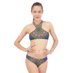 Floral Fractal Star Render High Neck Bikini Set