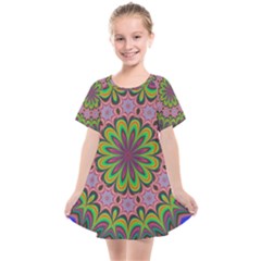 Floral Fractal Star Render Kids  Smock Dress by Simbadda