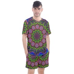 Floral Fractal Star Render Men s Mesh Tee And Shorts Set