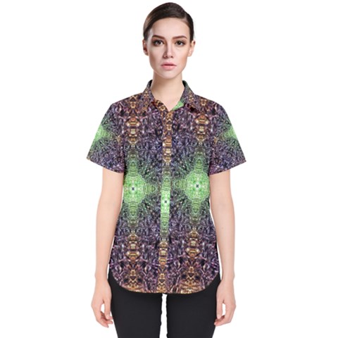 Mandala Carpet Pattern Geometry Women s Short Sleeve Shirt by Simbadda