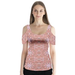 Vintage Abstract Background Mandala Butterfly Sleeve Cutout Tee 